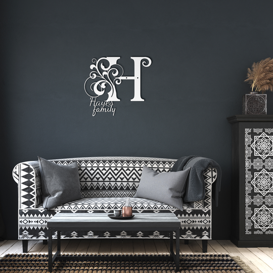 H metal monogram Personalized Metal Sign - Family Name Wall Art