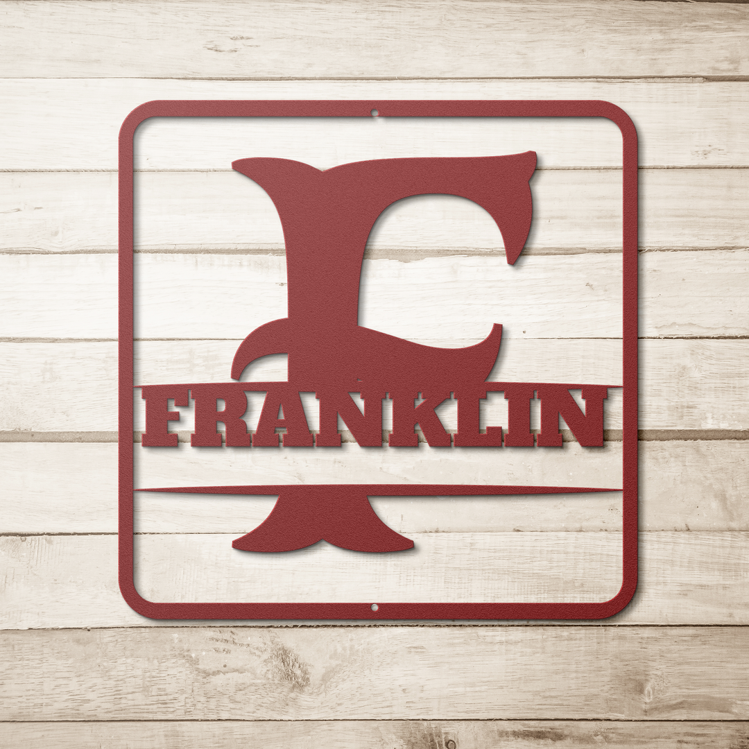 Metal Signs split monogram F PERSONALIZED Wall Art AnywherePOD Red 36 Inch