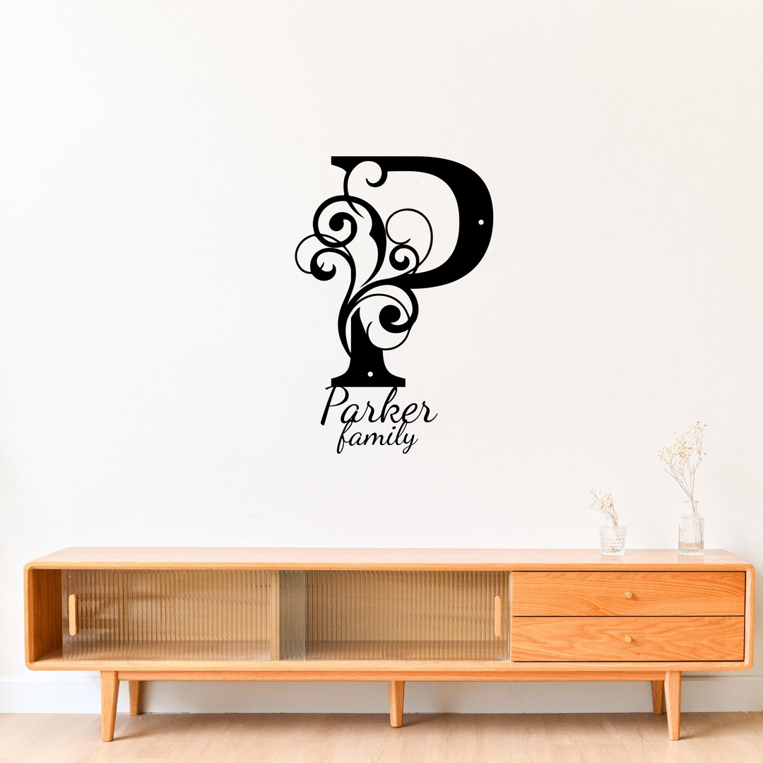 P monogram Personalized Metal Sign - Family Name Wall Art