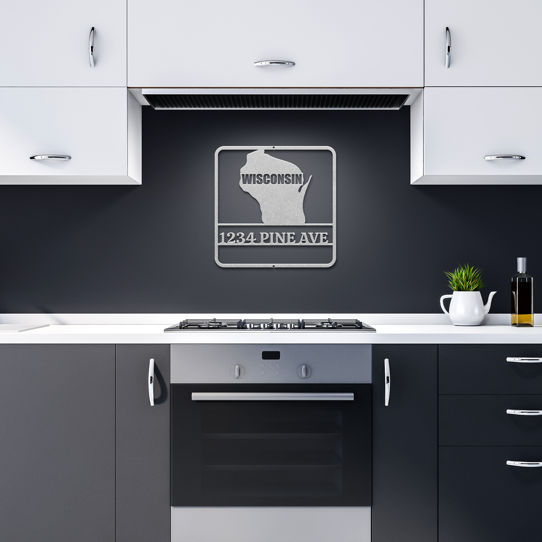 Wisconsin Custom Metal Address Sign - Personalized Outdoor Decor