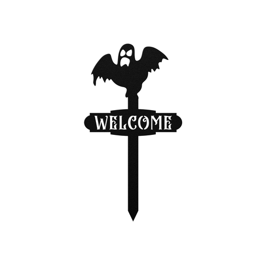 Halloween Ghost Welcome Metal Yard Sign