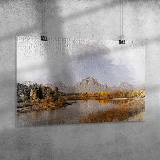 Poster: 36x24 Pencil Drawing Style Tetons Wall Art AnywherePOD