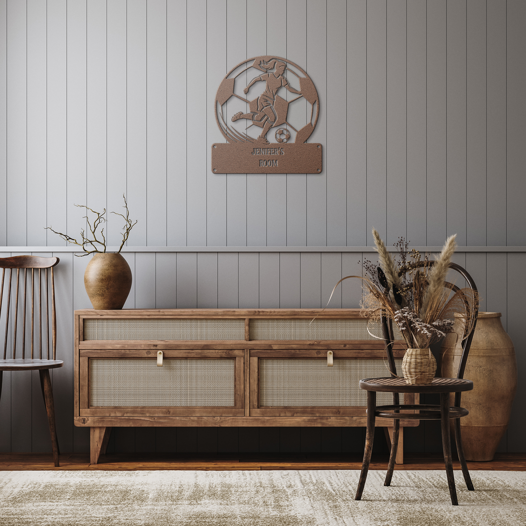 Personalized Soccer Player Metal Wall Art - Custom Sign