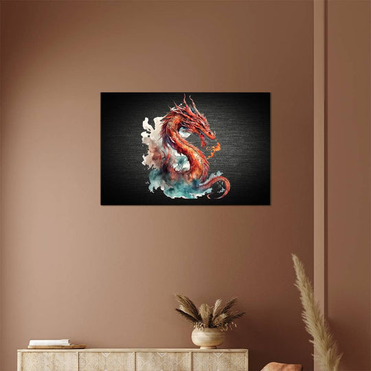 Dragon Watercolor style Design High Gloss Metal Art Print