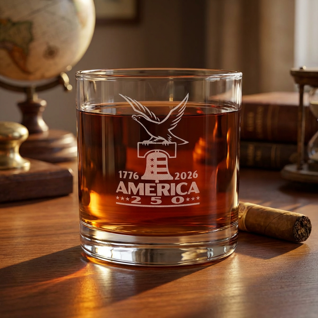 Engraved America 250 Whiskey Glass - Patriotic Gift