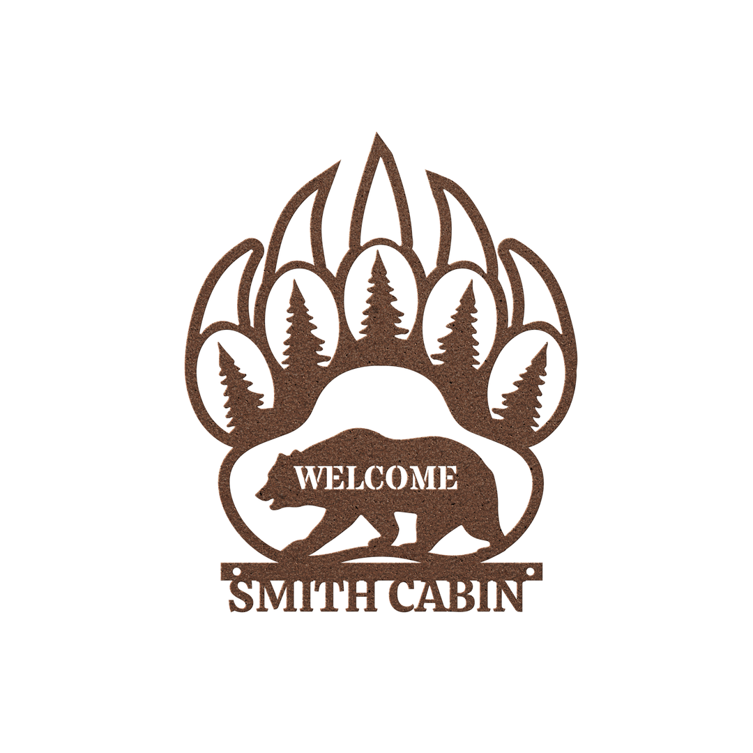 Personalized Bear Paw Metal Sign for Cabins