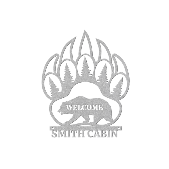 Personalized Bear Paw Metal Sign for Cabins