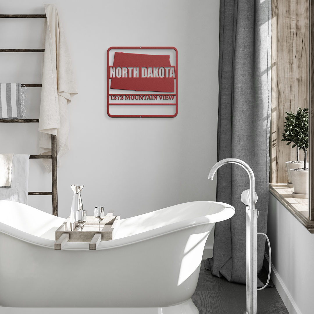 North Dakota Custom Metal Wall Art - Personalized Outdoor Address Plaque