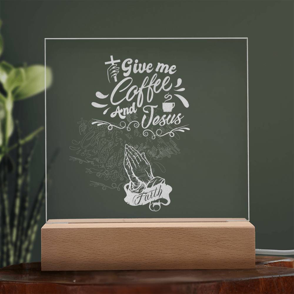 coffee and Jesus engraved square plaque