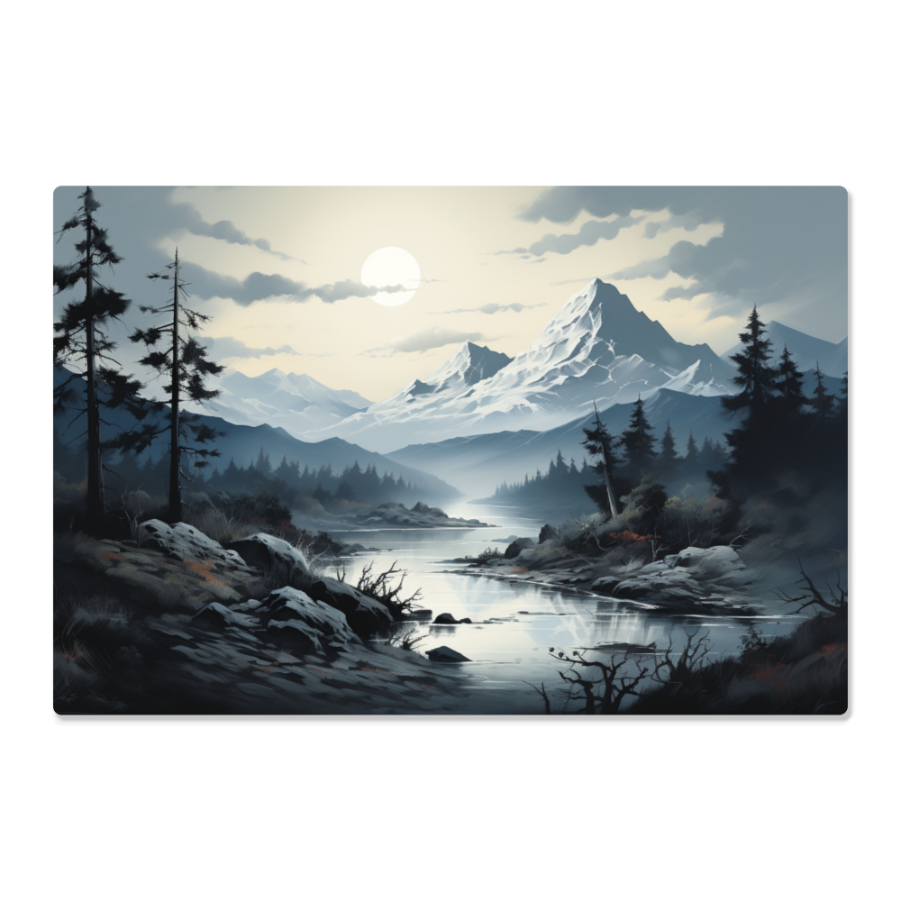 high gloss metal print featuring a mountain scene