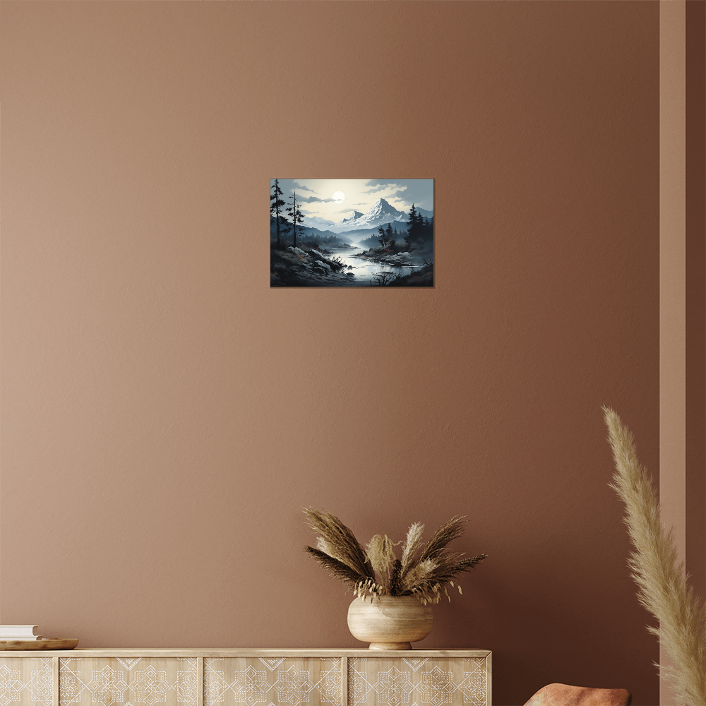 high gloss metal print featuring a mountain scene