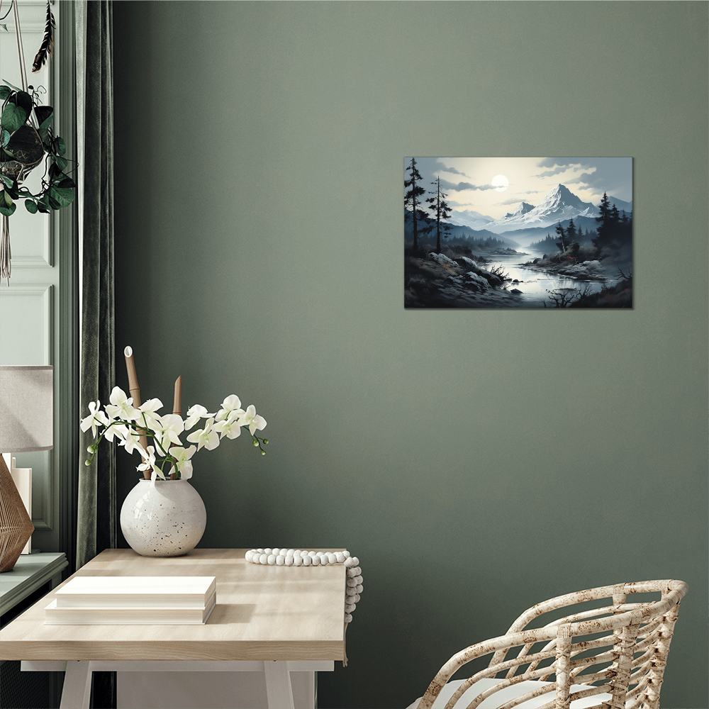 high gloss metal print featuring a mountain scene