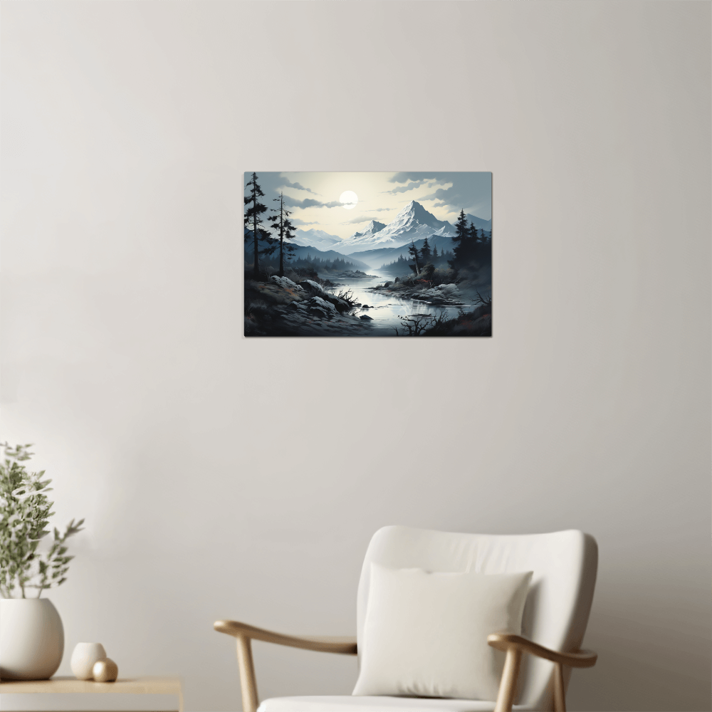 high gloss metal print featuring a mountain scene