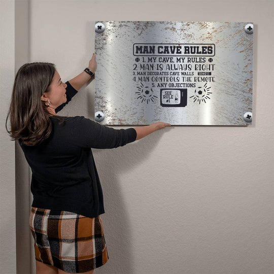 Humorous metal art Mancave Rules