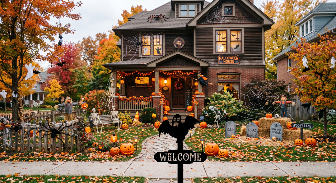 Halloween Ghost Welcome Metal Yard Sign