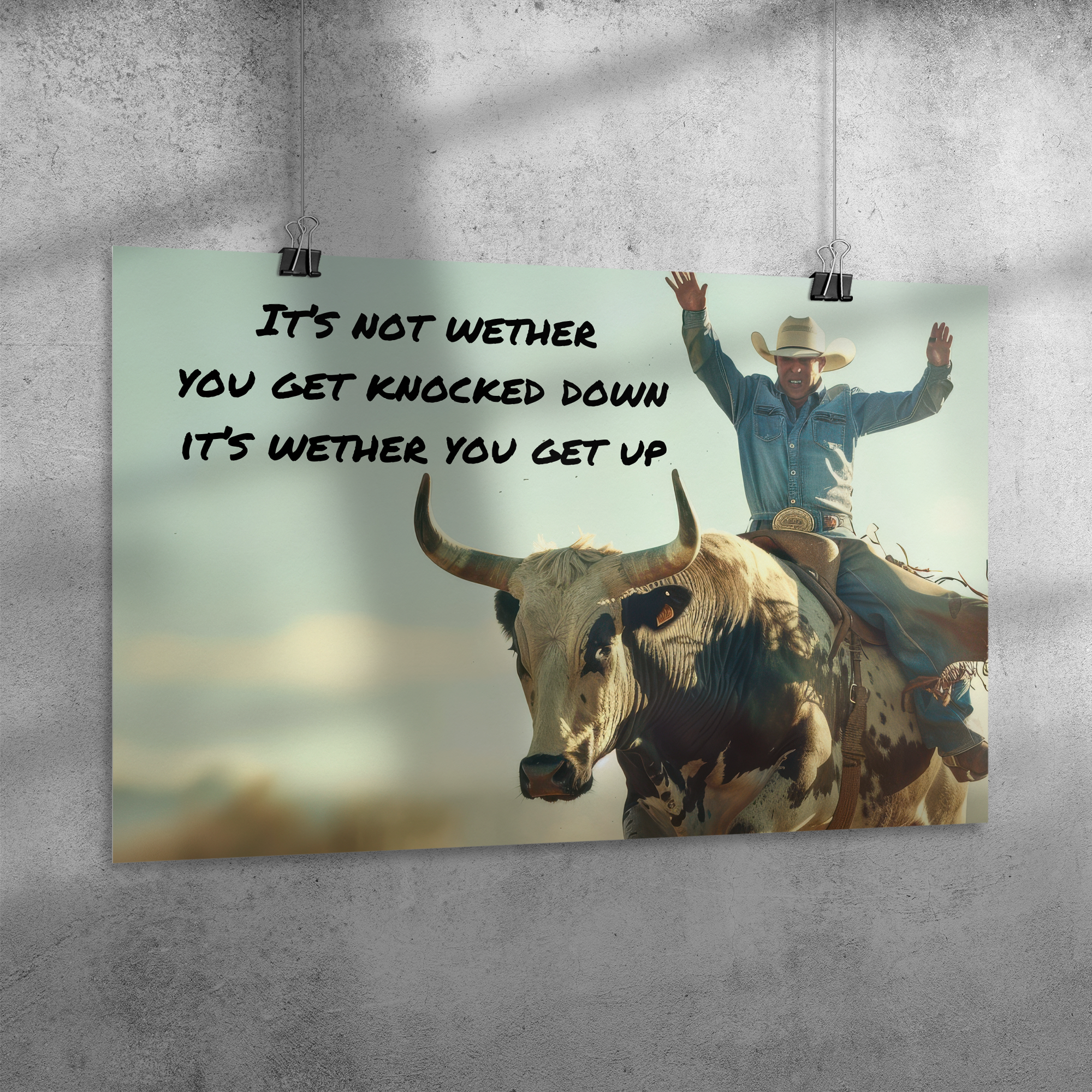 Poster: 36x24 Motivational, Bull Rider Wall Art AnywherePOD