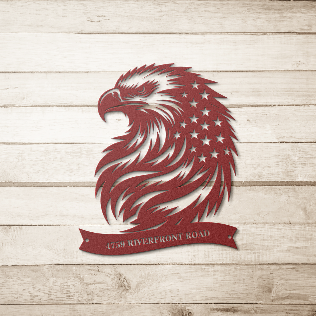 American Bald Eagle Flag Address Metal Signs