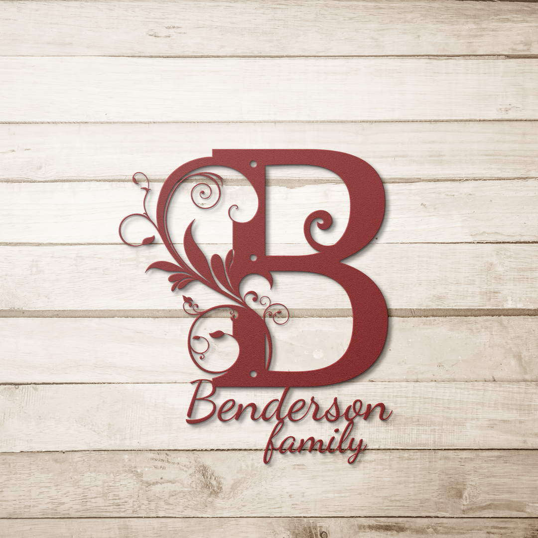B Monogram Family Name Metal Sign - Custom Wall Art