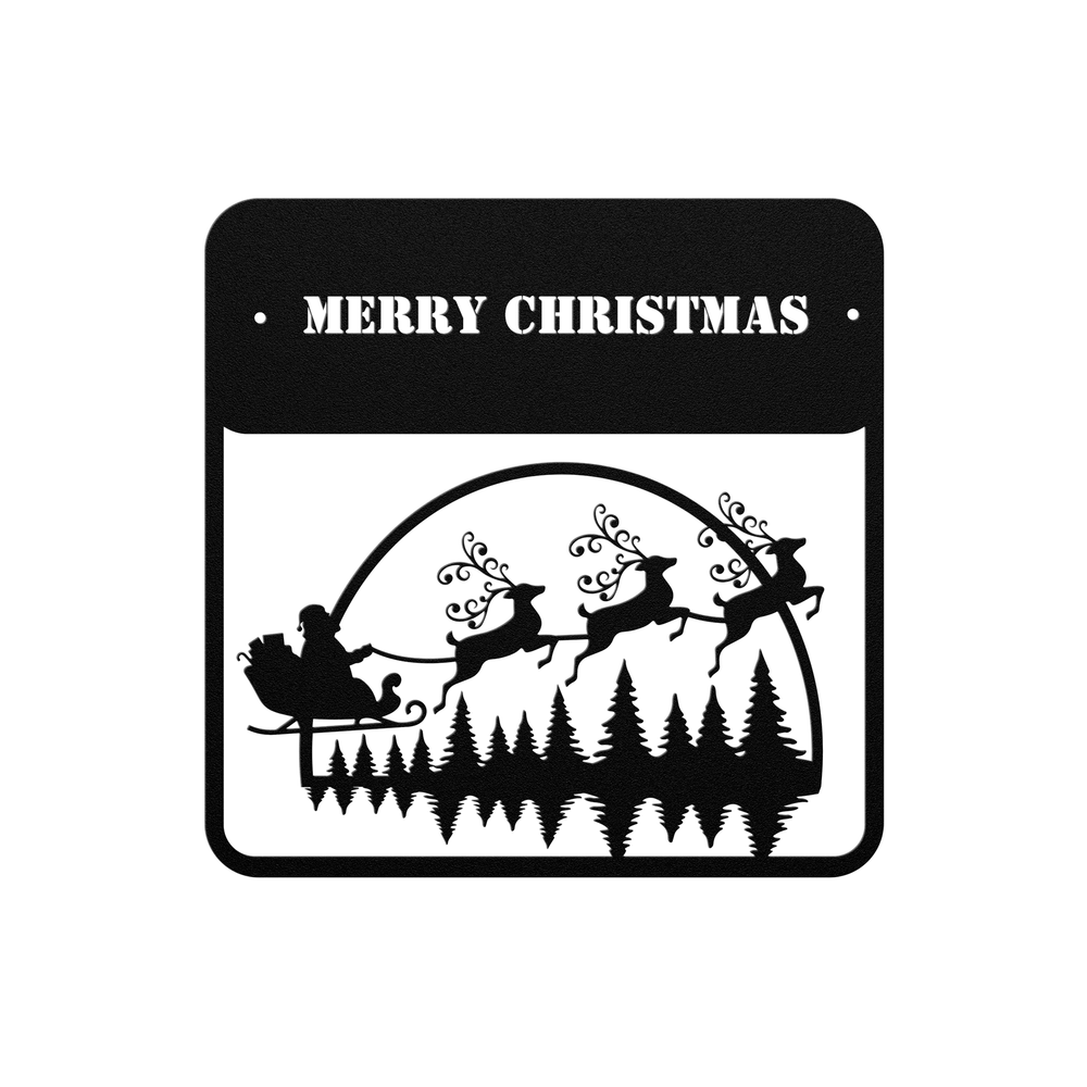 Christmas Metal Sign with Santa Sleigh and Reindeer