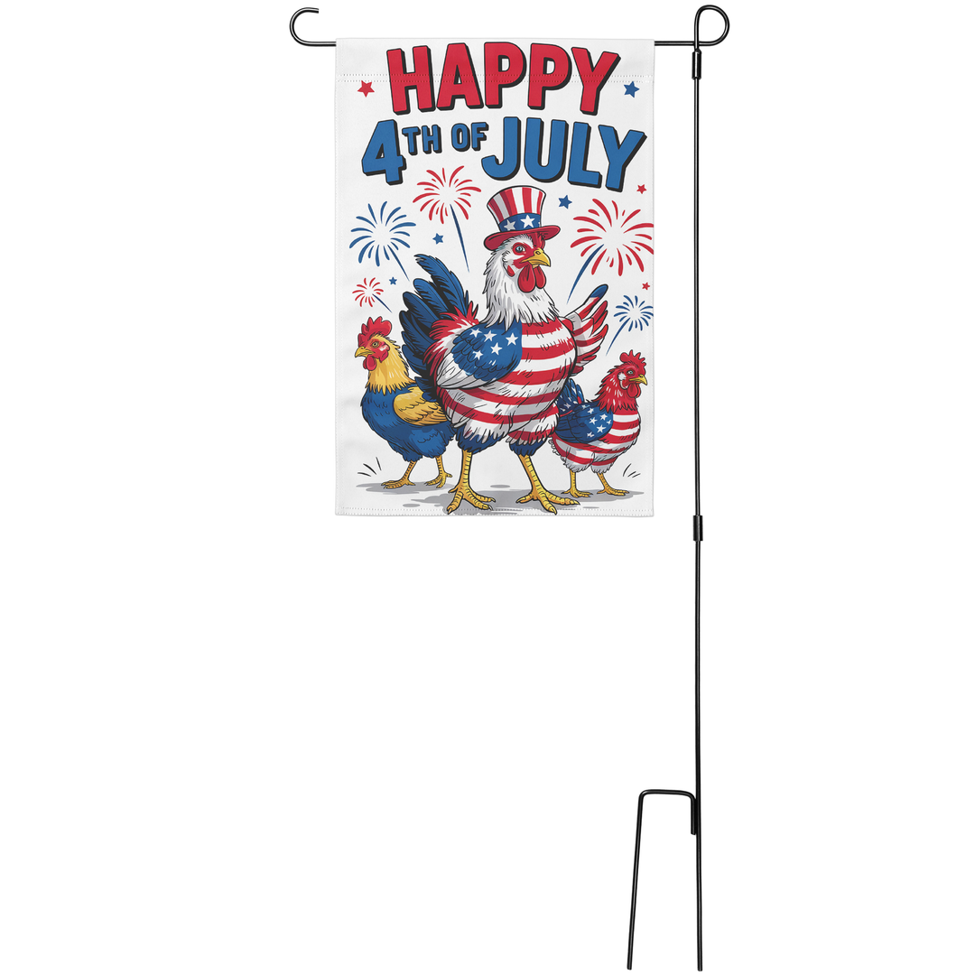 Funny 4th of July Garden Flag featuring chickens