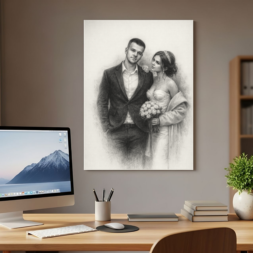 Personalized Wedding Portrait Canvas - Charcoal Style