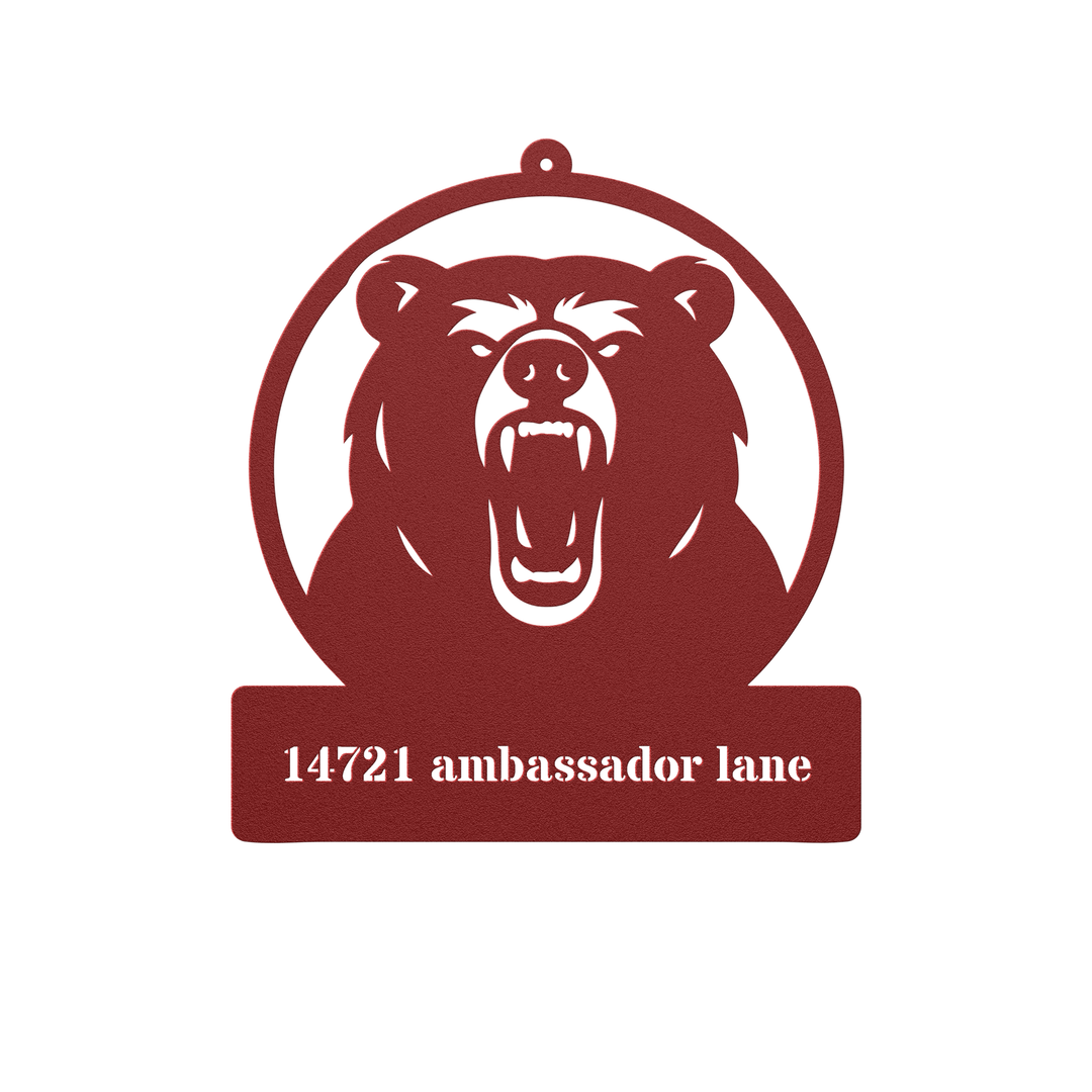 Bear Metal Sign Outdoor Decor - Custom House Nameplate