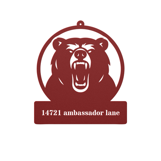 Bear Metal Sign Outdoor Decor - Custom House Nameplate