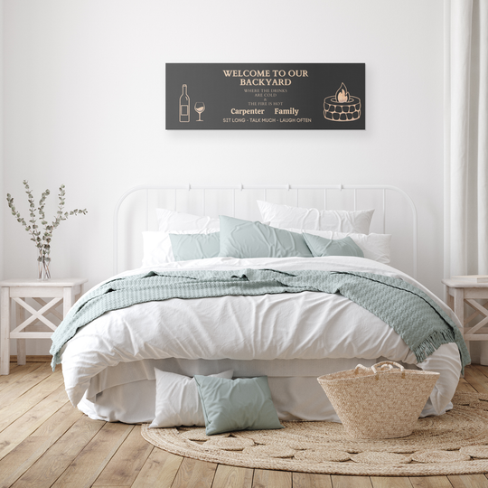 Welcome to Our Backyard Canvas Sign for Entertaining