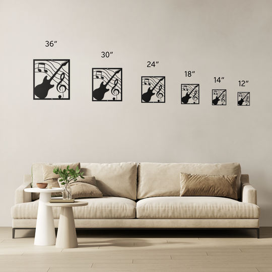 Guitar Themed Metal Wall Art - Indoor Outdoor Music Decor