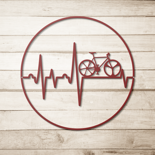 Die-Cut Metal Signs featuring  a heartbeat and a bike