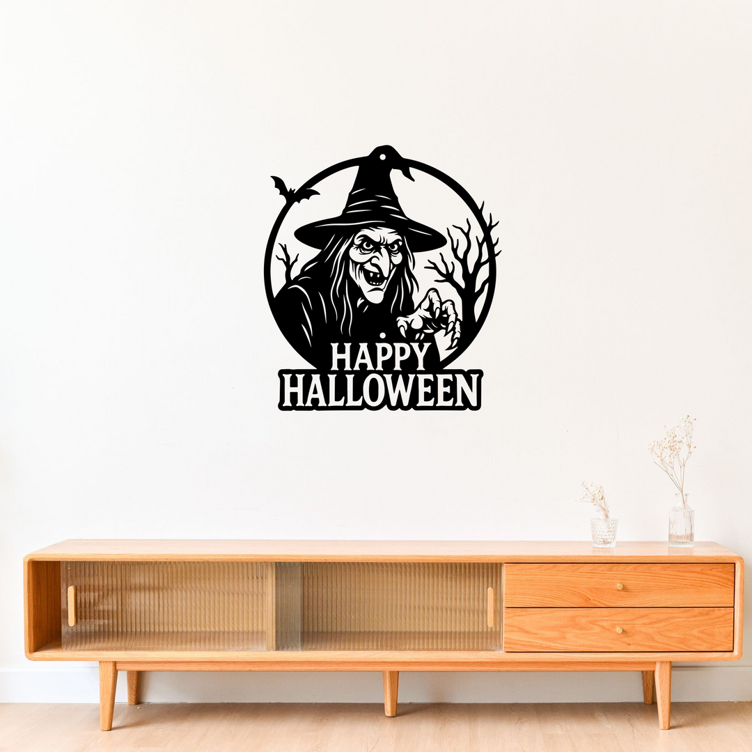 Happy Halloween Witch Metal Sign, Spooky Gothic Decor