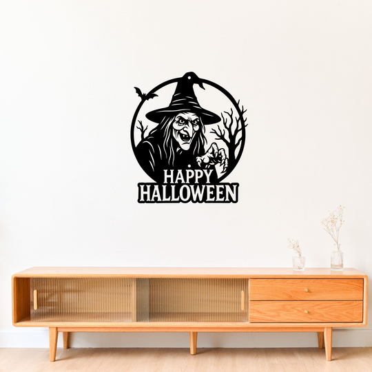 Happy Halloween Witch Metal Sign, Spooky Gothic Decor
