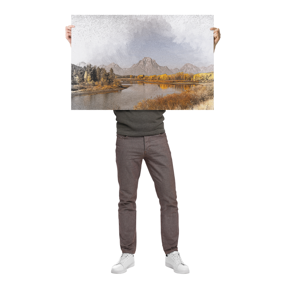 Poster: 36x24 Pencil Drawing Style Tetons Wall Art AnywherePOD