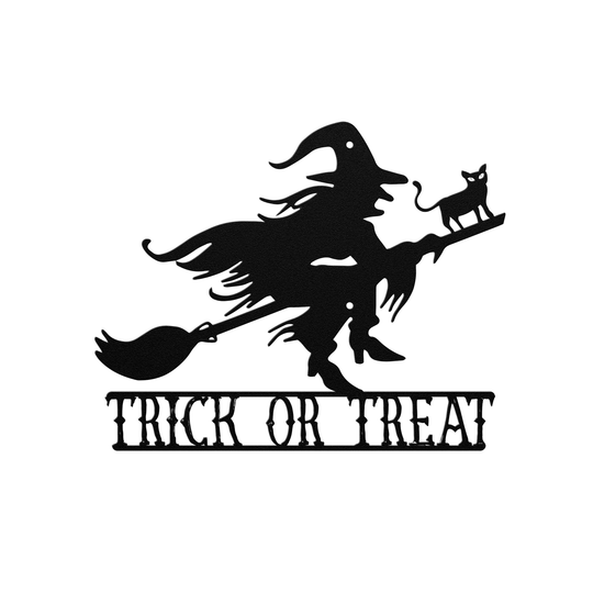 Halloween Witch Trick or Treat Metal Wall Sign
