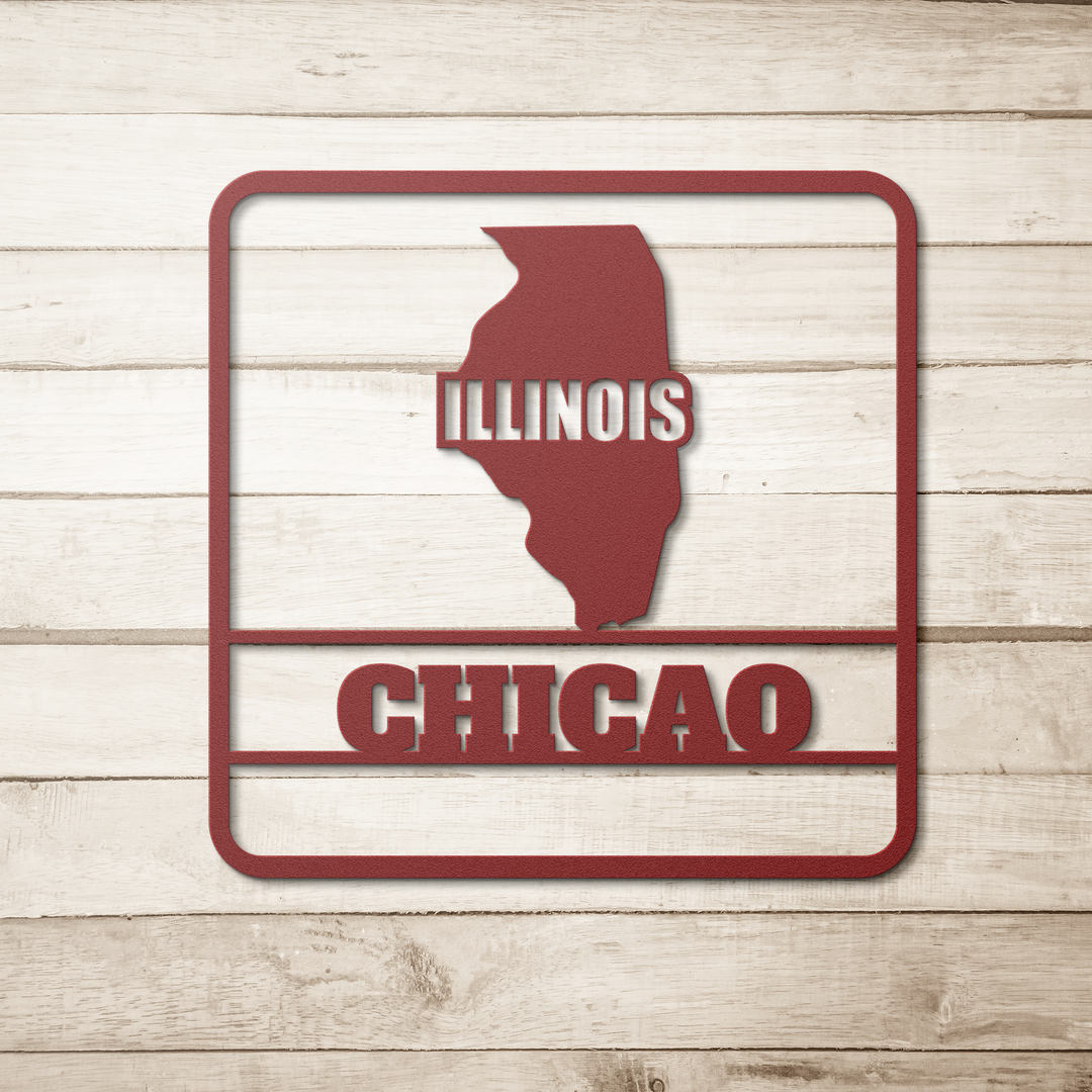 Die-Cut Metal Signs custom map of Illinois personalized AnywherePOD