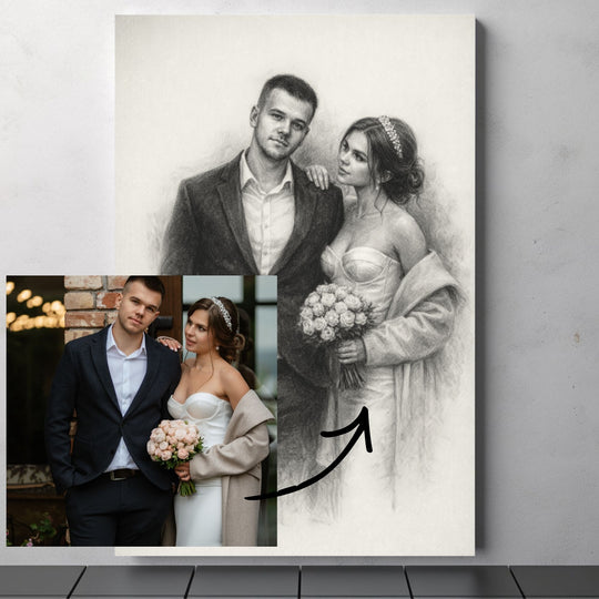 Personalized Wedding Portrait Canvas - Charcoal Style