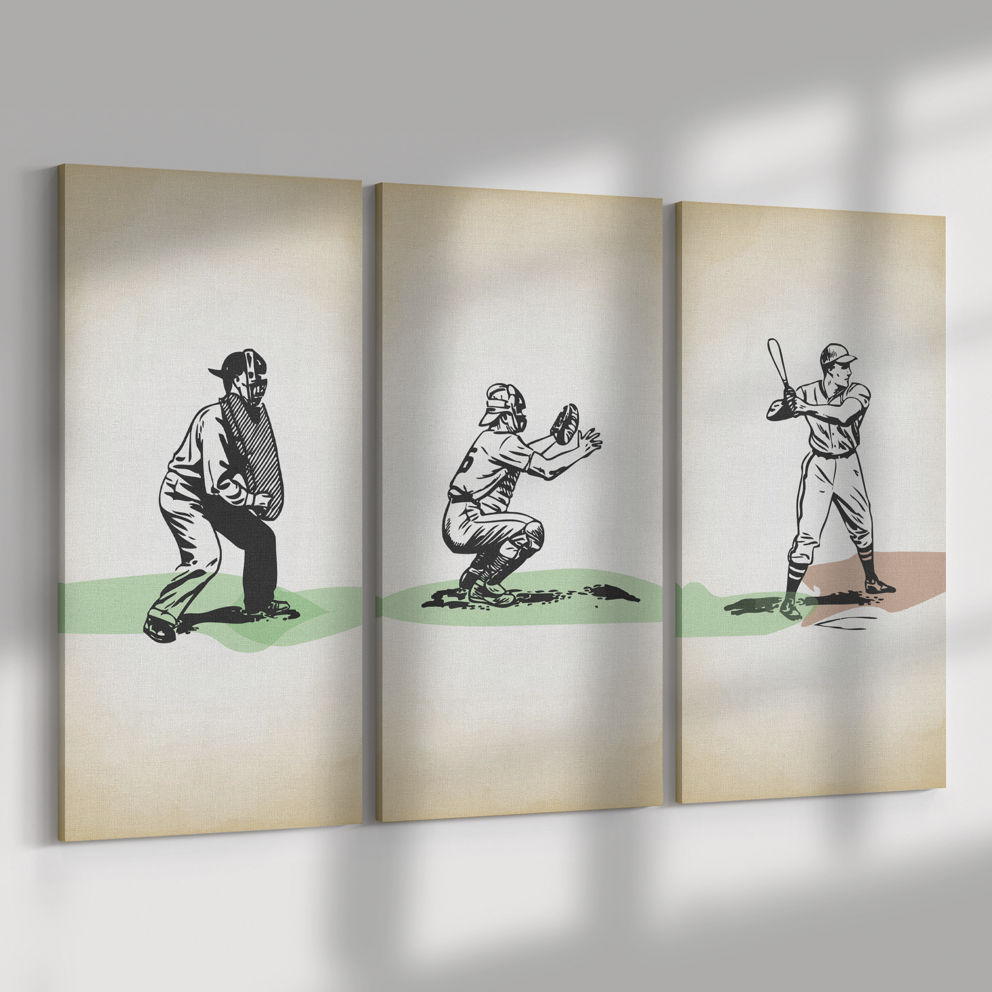 Baseball Canvas Wall Art - Vintage Sports Decor, 3 Piece - Tailored Wall Expressions