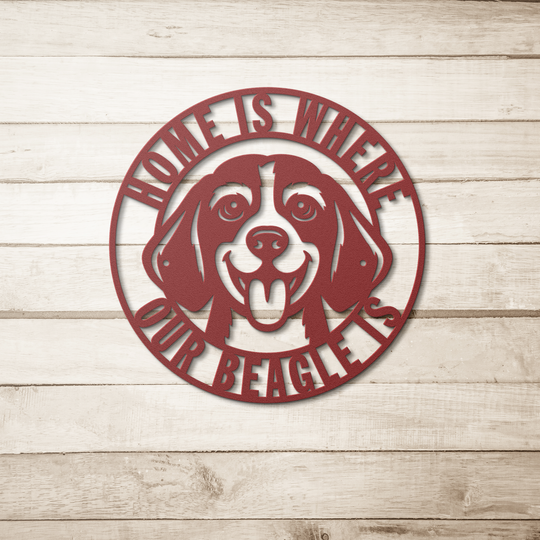 Beagle Dog Metal Sign, Home Is Where My Beagle Is Decor