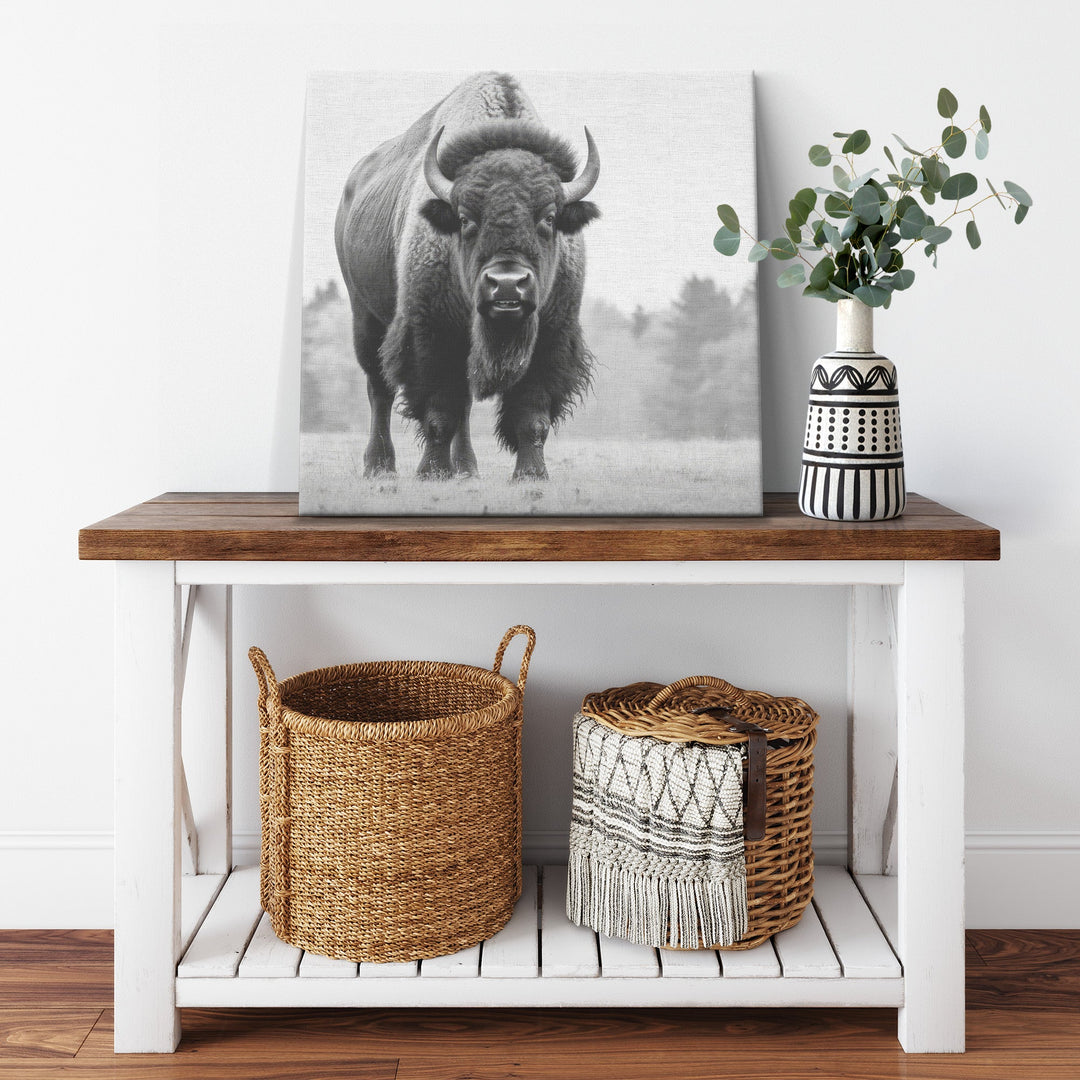 black and white square canvas, featureing bison - Tailored Wall ExpressionsCanvas139002