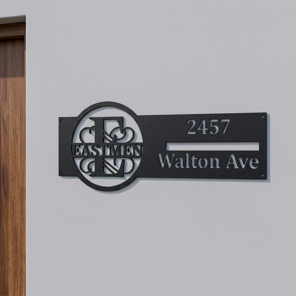 Black E address sign