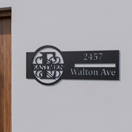 Black E address sign