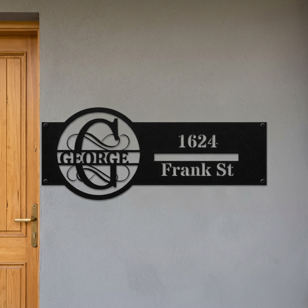 Black G address sign mockup