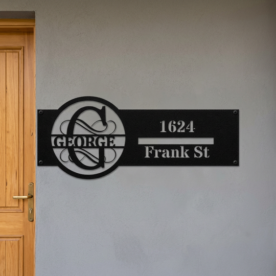 Black G address sign mockup