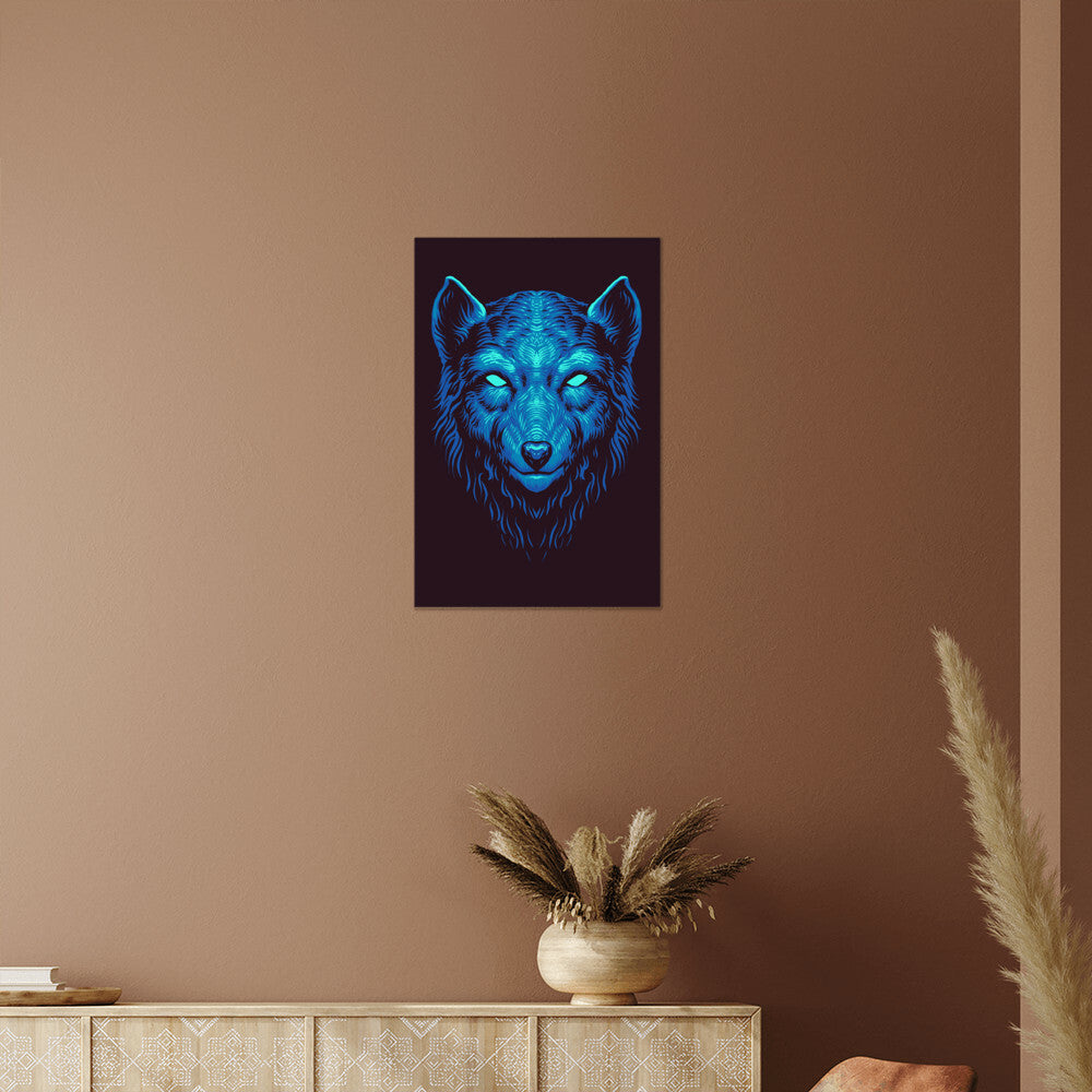 Blue Wolf Vector Style High Gloss Metal Art Print