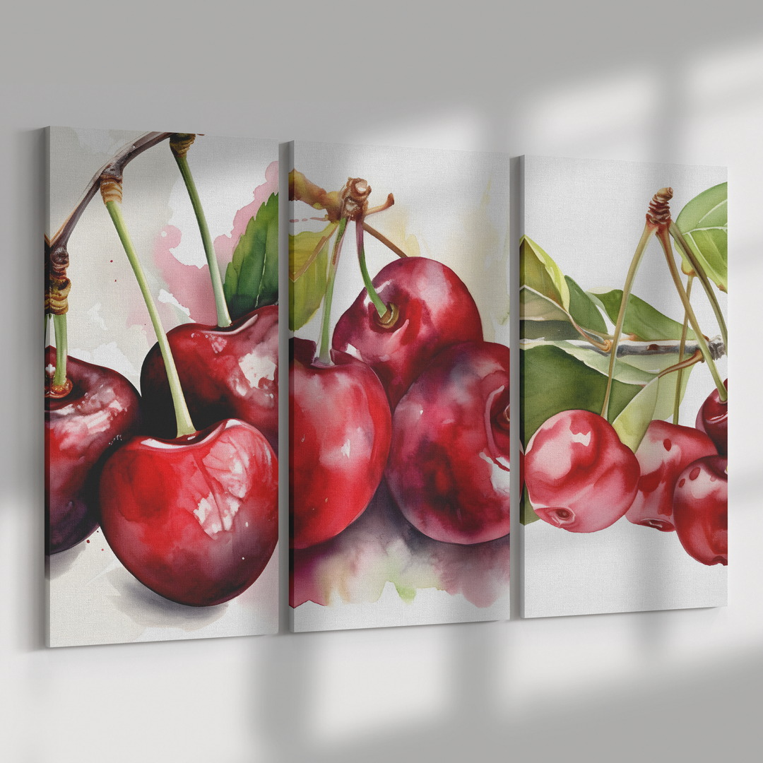 3 Piece Canvas watercolor cherries Canvas AnywherePOD