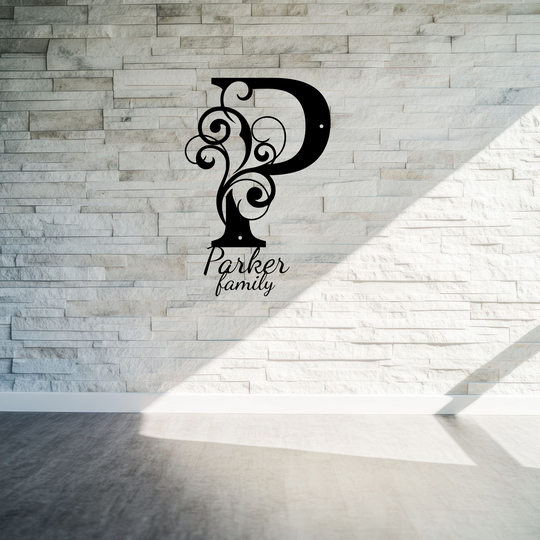P monogram Personalized Metal Sign - Family Name Wall Art