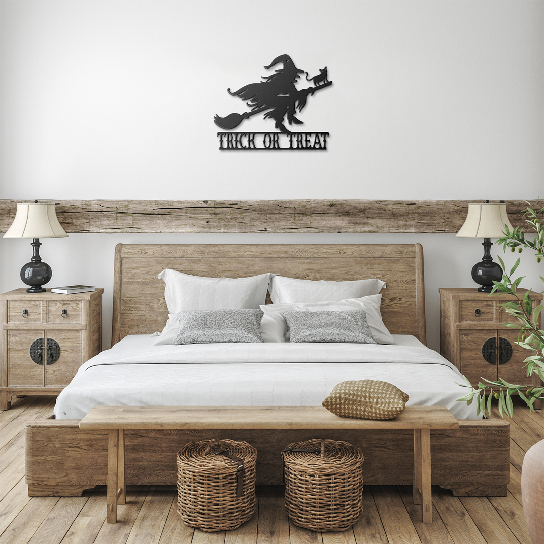 Halloween Witch Trick or Treat Metal Wall Sign