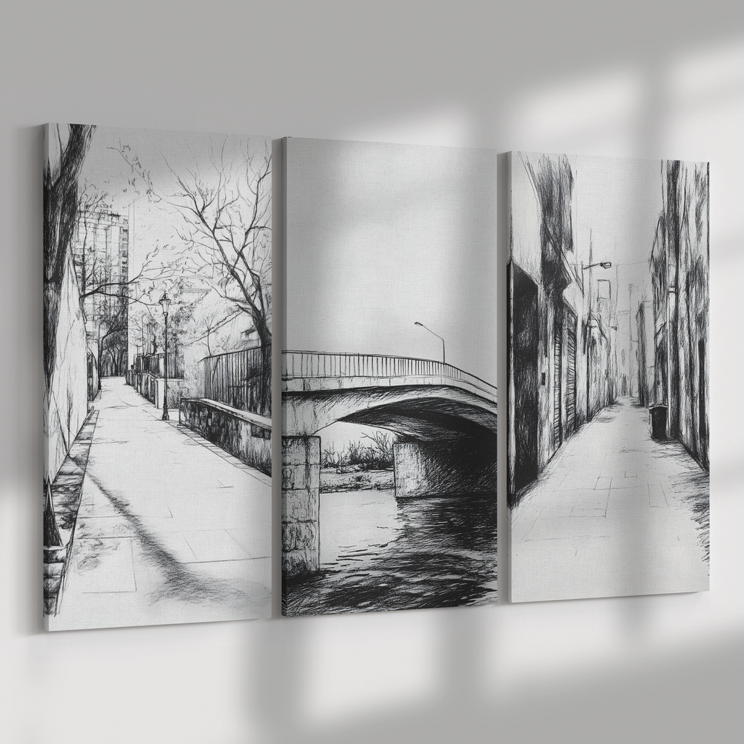 Charcoal Style Landscape Art - 3 Piece Canvas Set