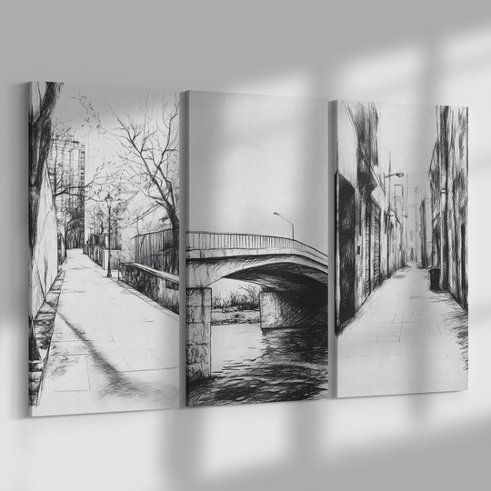 Charcoal Style Landscape Art - 3 Piece Canvas Set