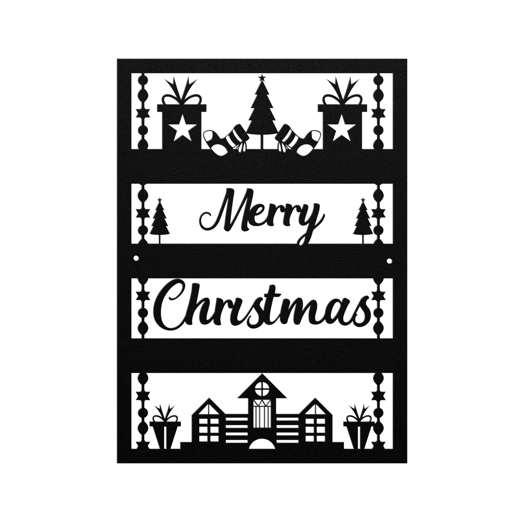 Festive Merry Christmas Metal Sign - Holiday Wall Decor